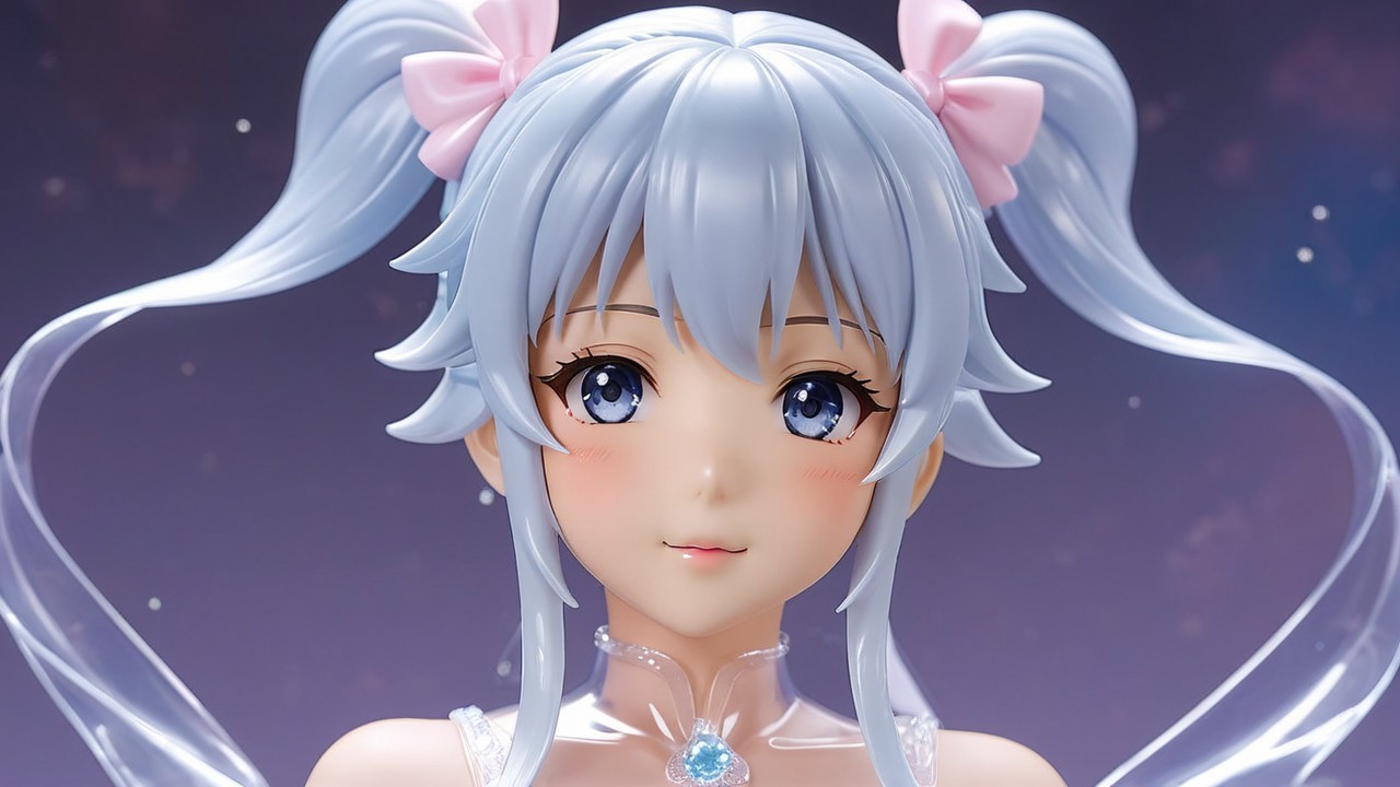Detailed Figurine of a Girl with Blue Hair and Bows