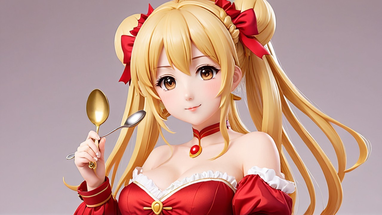 Charming Anime Character with Twin Tails and Red Dress