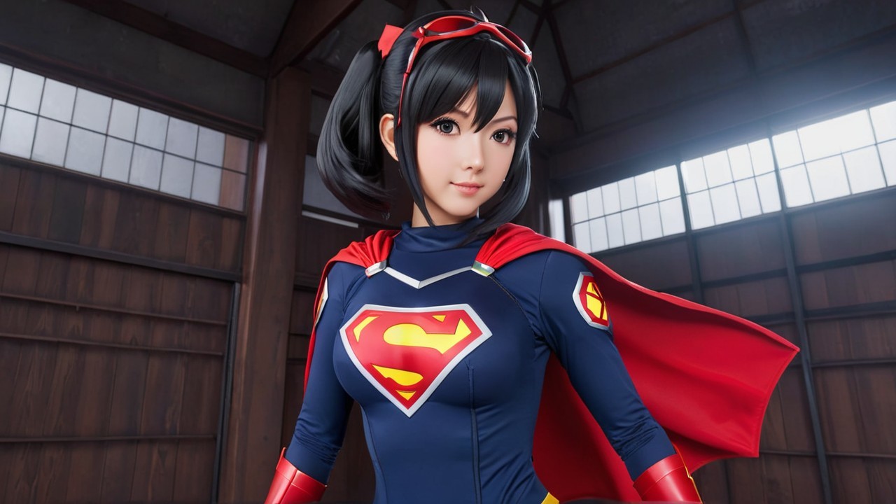 Dynamic Superhero in Blue Bodysuit with Red Cape