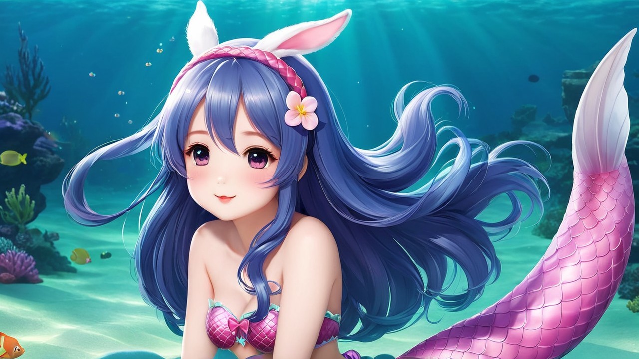 Vibrant Underwater Scene with Mermaid and Coral