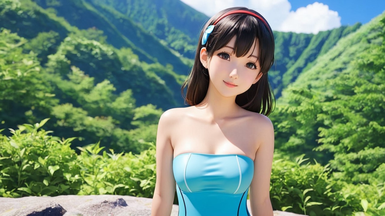 Stylized Young Woman in Vibrant Outdoor Setting