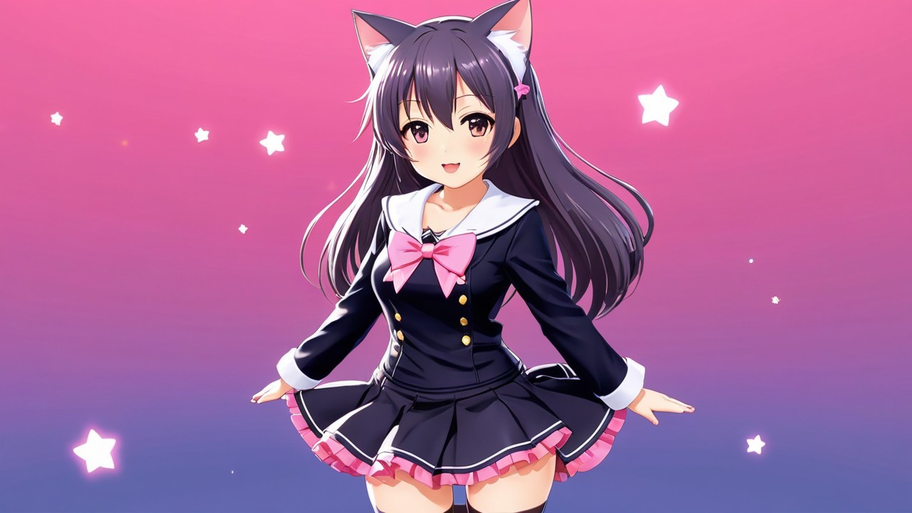 Cute anime character with cat ears and school uniform