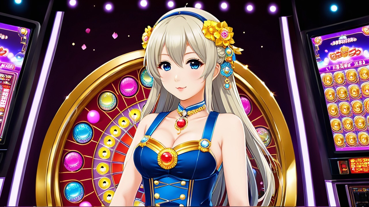 Anime Character in Vibrant Casino Setting with Spinning Wheel