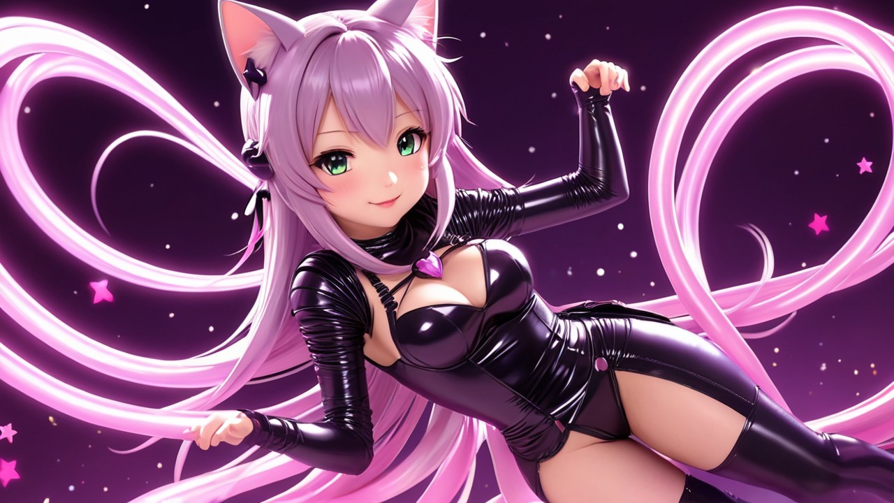 Vibrant anime character with cat ears and pink hair