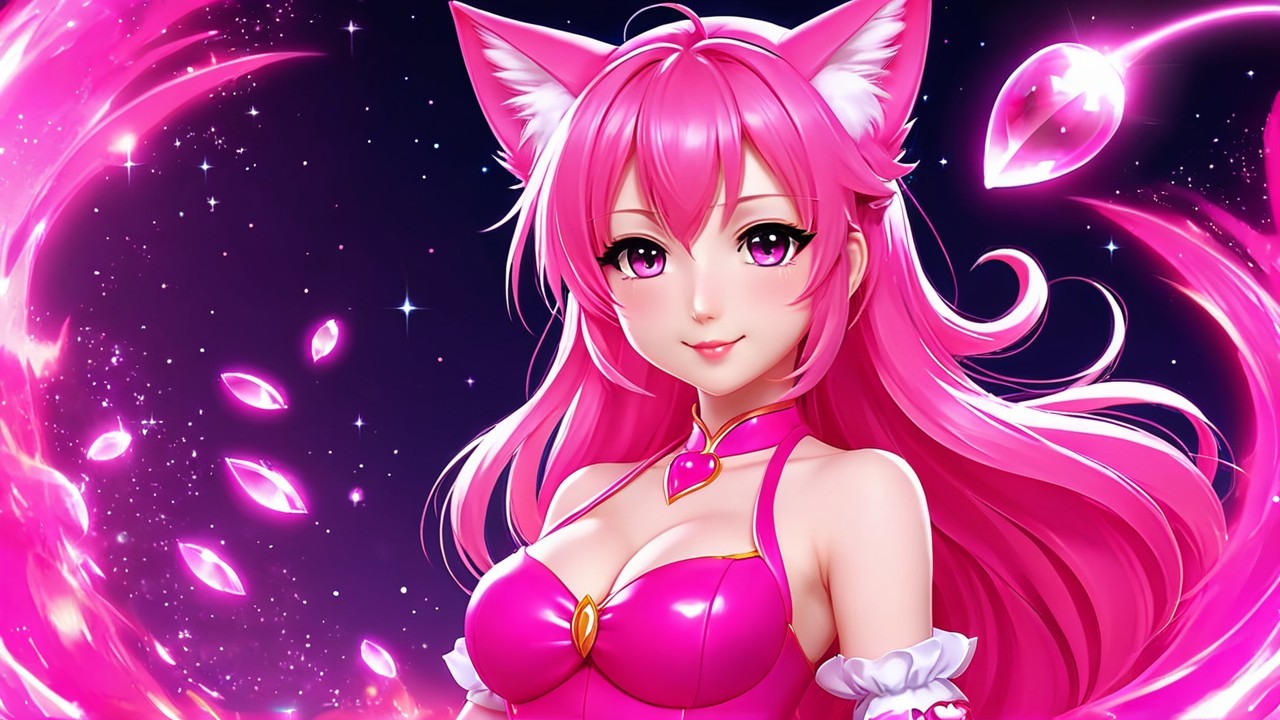 Fantasy Character with Pink Hair and Cat Ears
