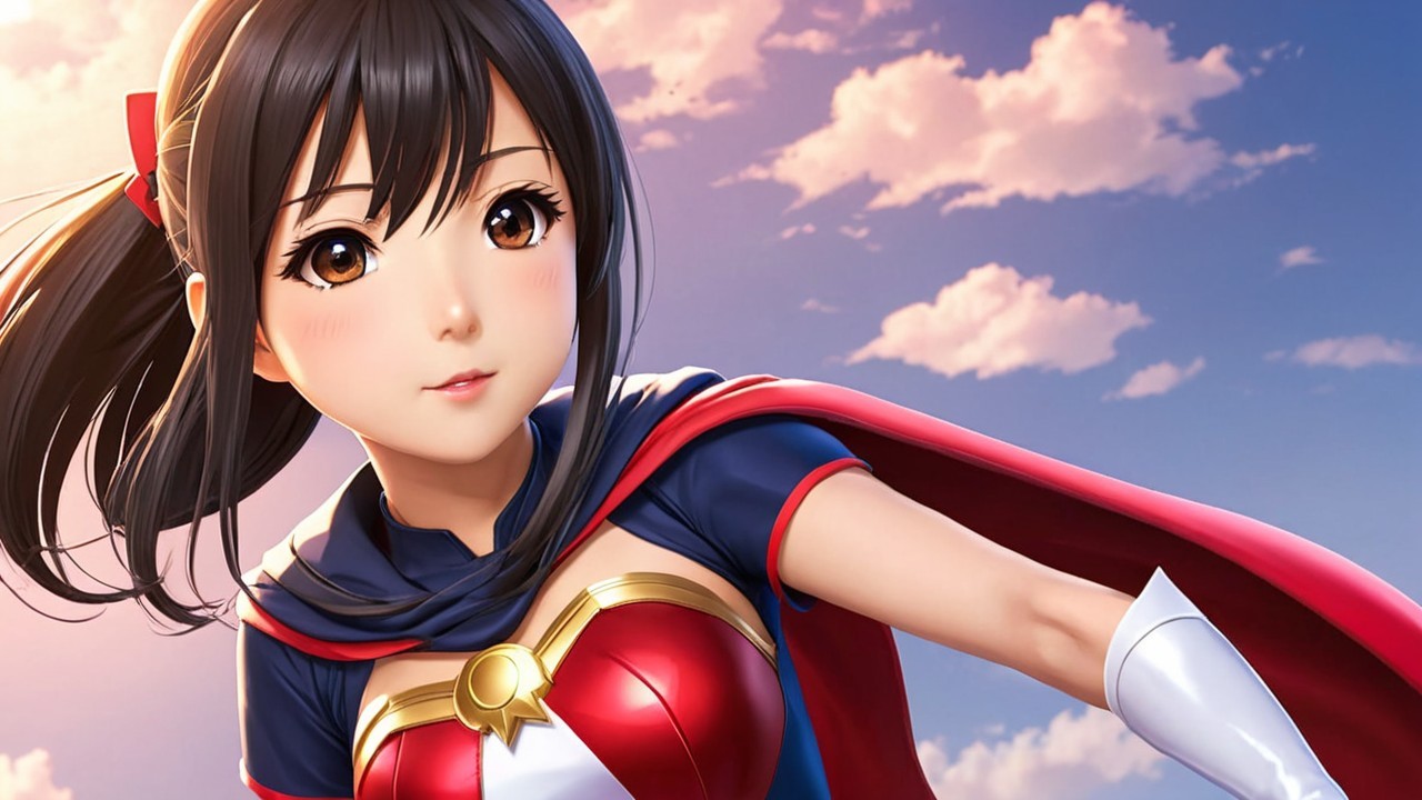 Confident Young Woman in Vibrant Superhero Outfit