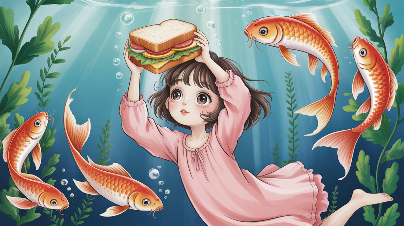 Underwater Scene with Anime Girl and Koi Fish