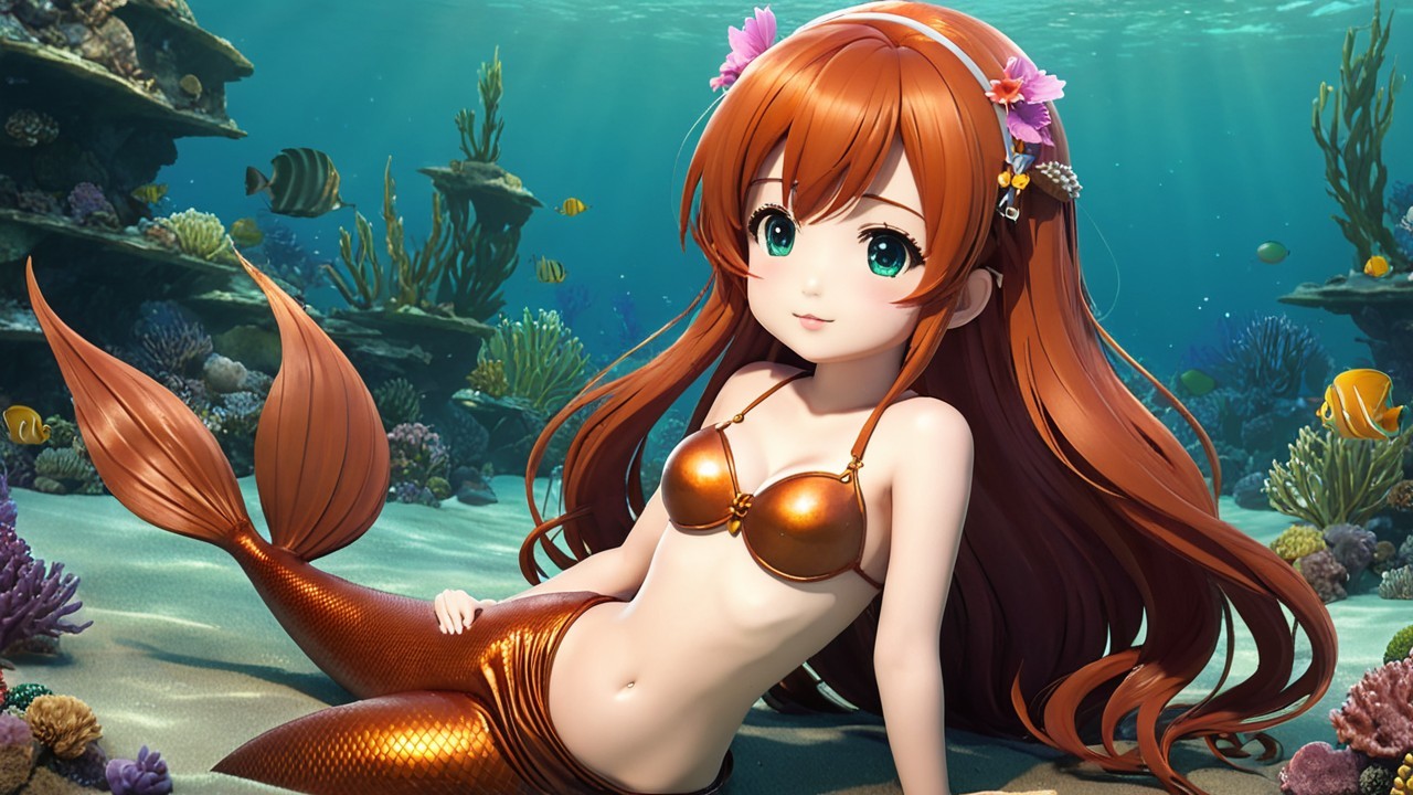 Vibrant Underwater Scene with Animated Mermaid