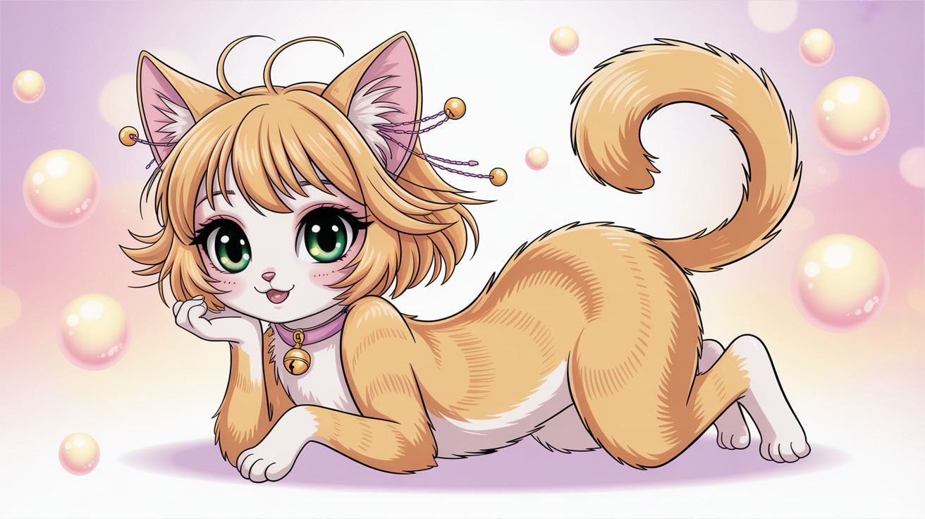 Anime Cat-Girl Illustration with Peach Colors and Details