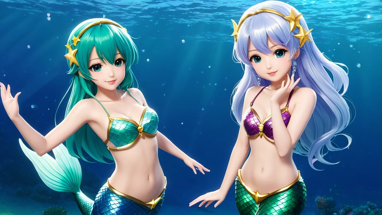 Vibrant Mermaids with Colorful Tails Underwater
