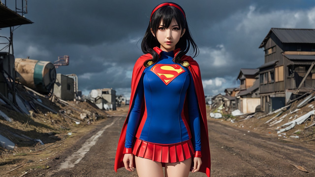 Superhero Character in Vibrant Costume on Empty Street