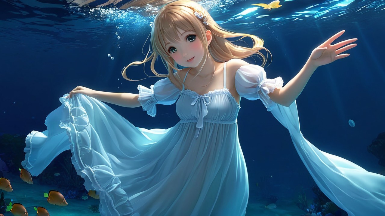 Underwater Scene of a Girl in a White Gown