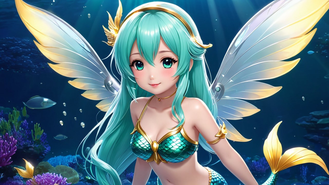 Vibrant Underwater Scene with Fantasy Mermaid Features
