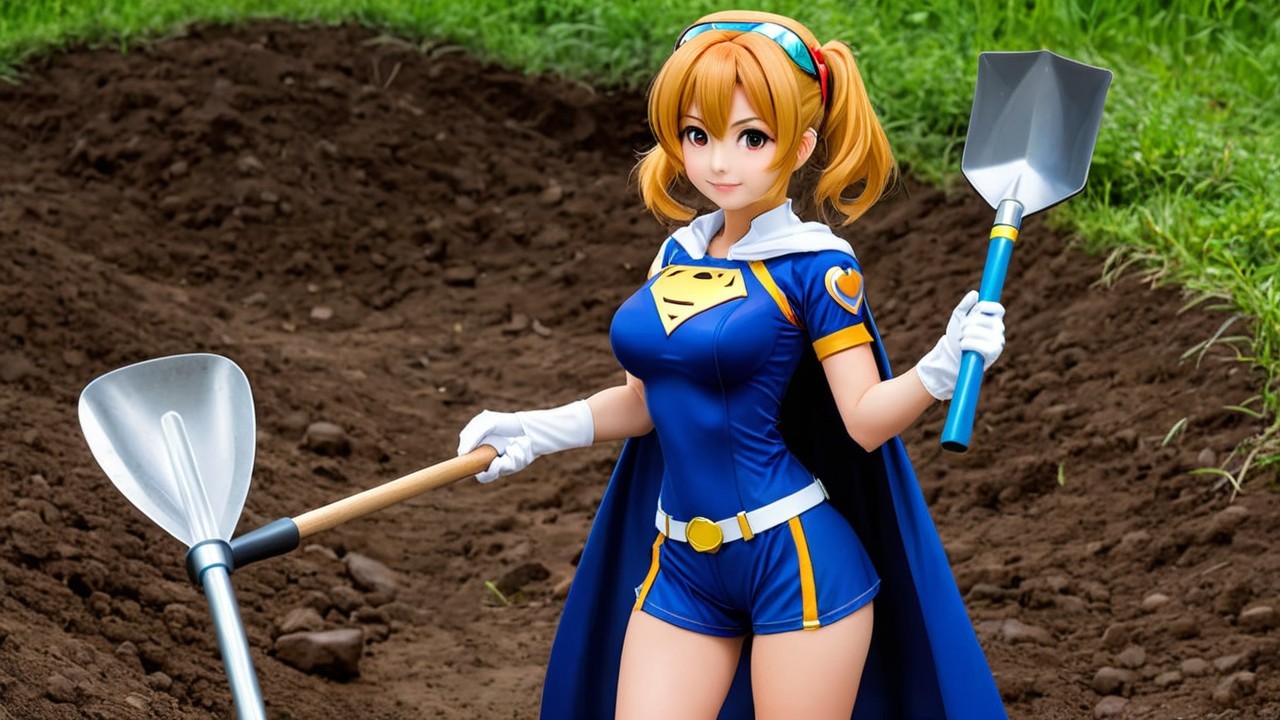 Young Woman in Blue Superhero Outfit in Garden