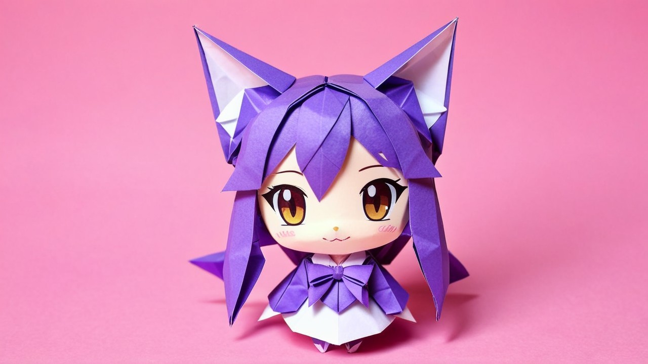 Charming Origami Character with Purple Hair and Bow