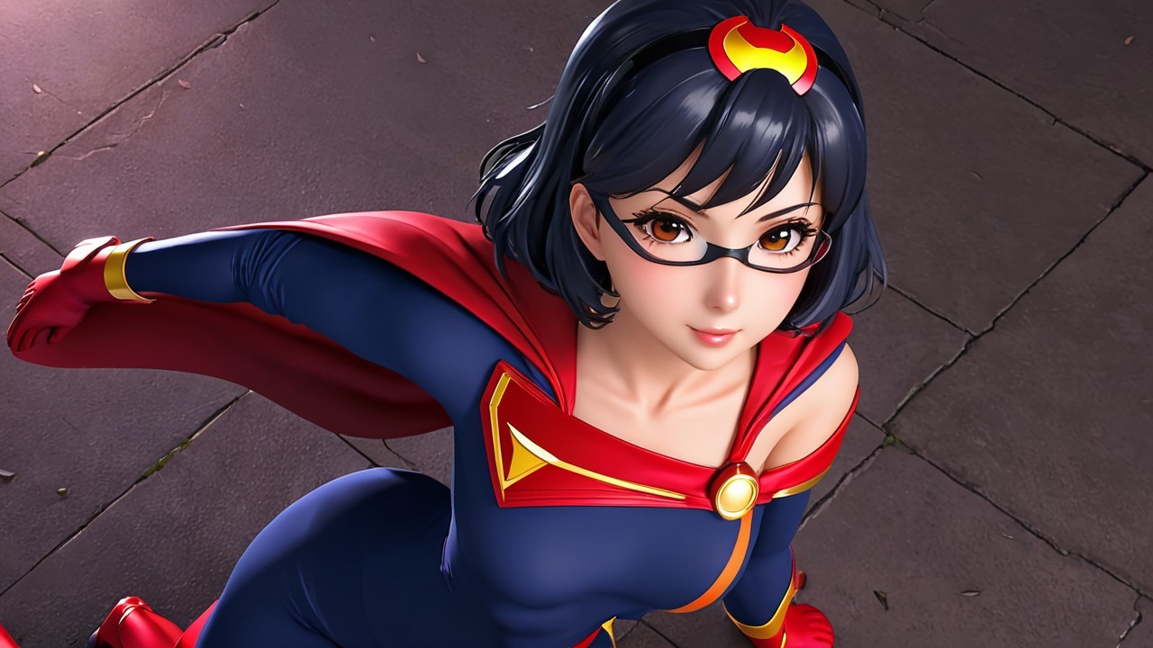 Confident Female Superhero in Vibrant Costume Pose