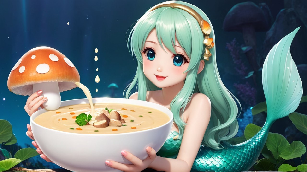 Whimsical Underwater Scene with Cheerful Mermaid