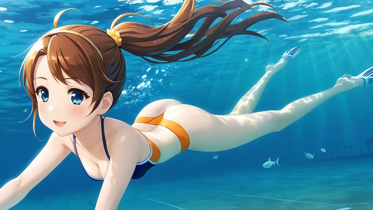 Animated Character Swimming Underwater with Fish