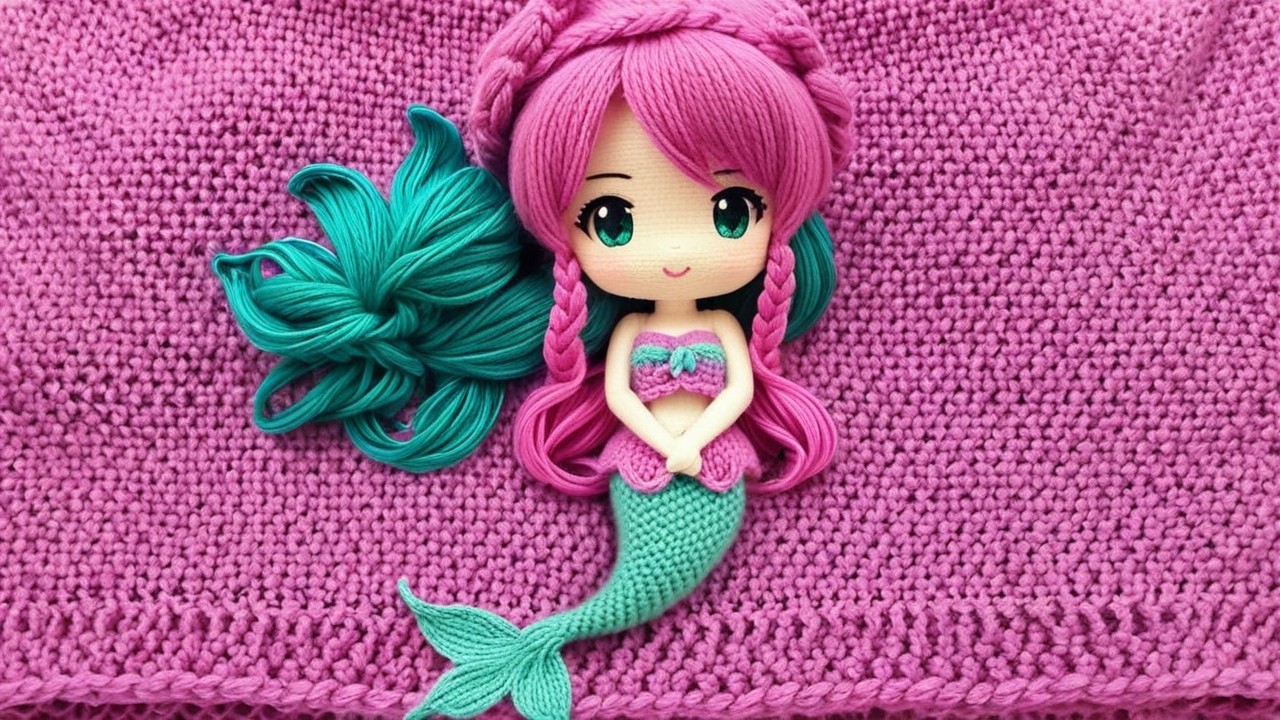 Handcrafted Mermaid Doll with Pink Hair and Green Tail