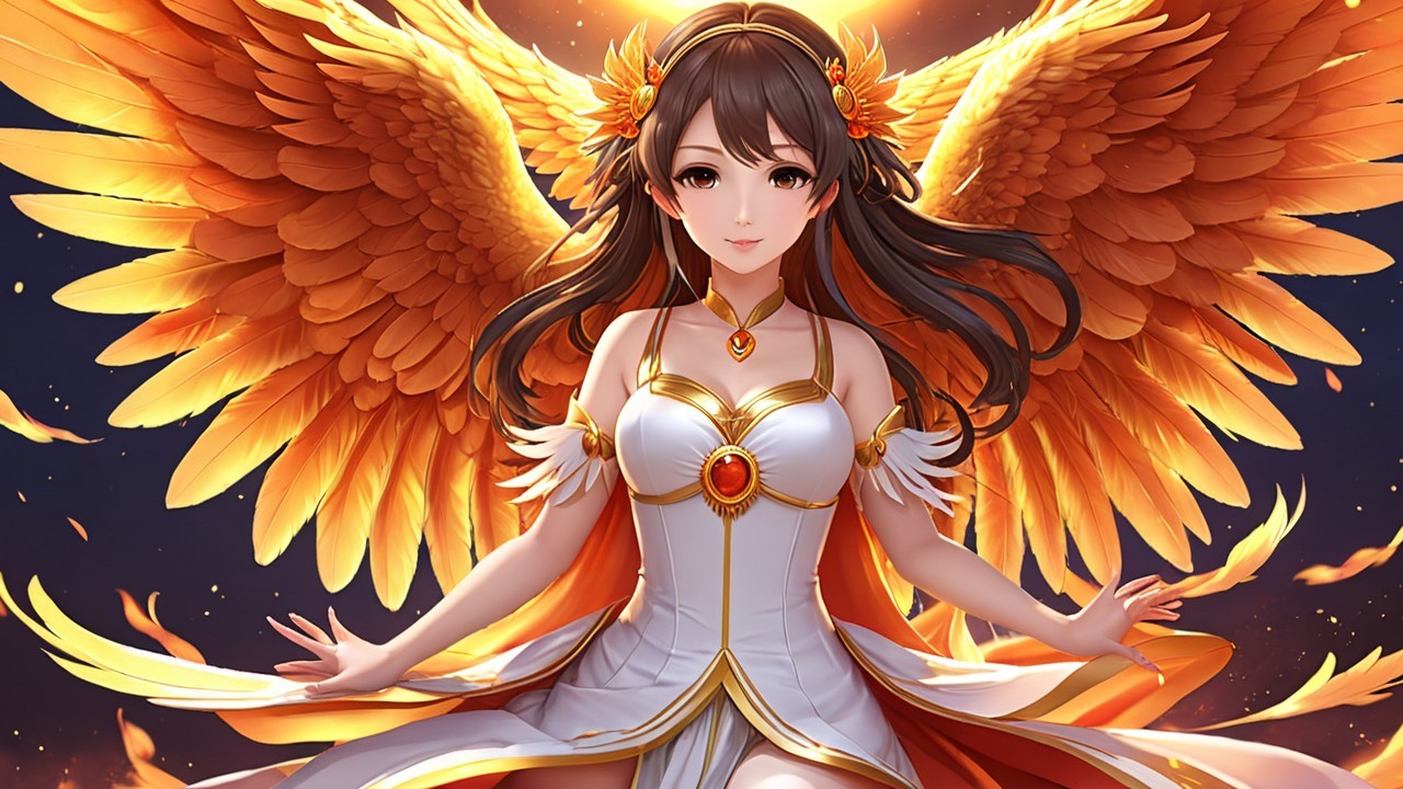 Celestial Figure with Golden Wings and White Gown