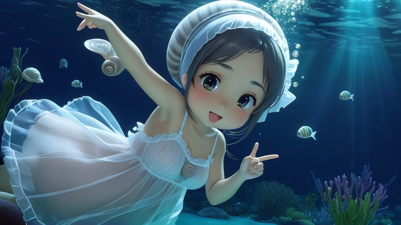 Whimsical Underwater Scene with Animated Girl and Fish
