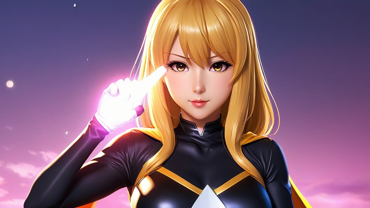 Anime Character in Black Suit Against Sunset Background