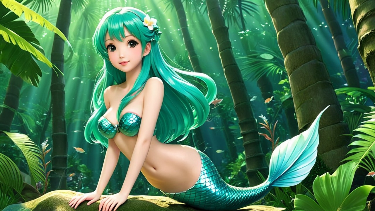Whimsical Mermaid in a Palm Forest