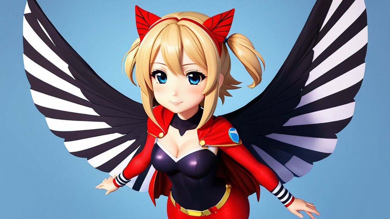 Vibrant Anime Character with Feathers and Wings
