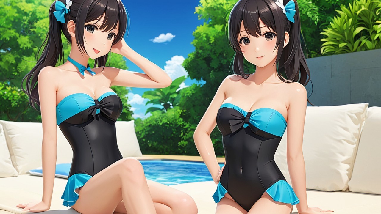 Animated Girls by Pool in Stylish Swimsuits