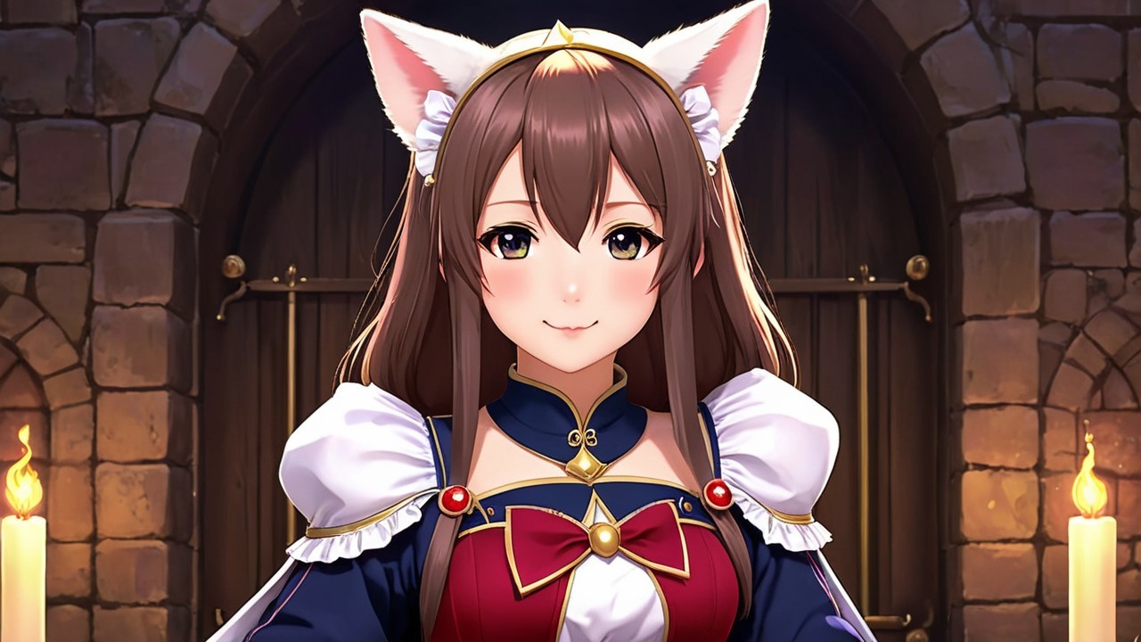 Medieval Character with Cat Ears in Elegant Attire
