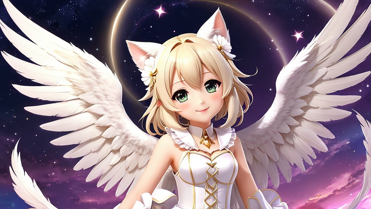 Ethereal Character with Cat Ears and White Wings