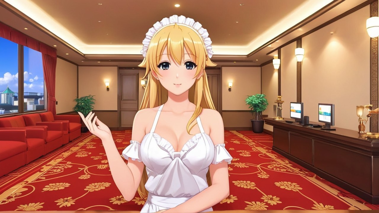 Cheerful Anime Character in Elegant Maid Outfit