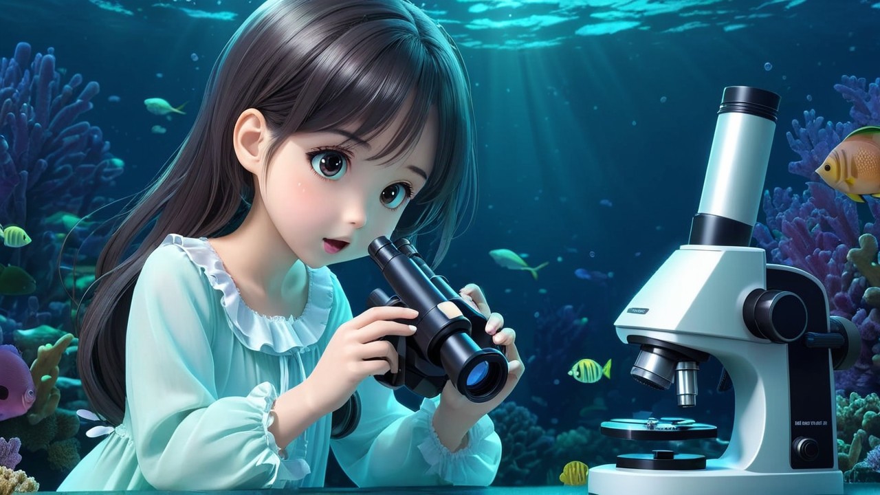Underwater Scene with Girl and Marine Life Exploration