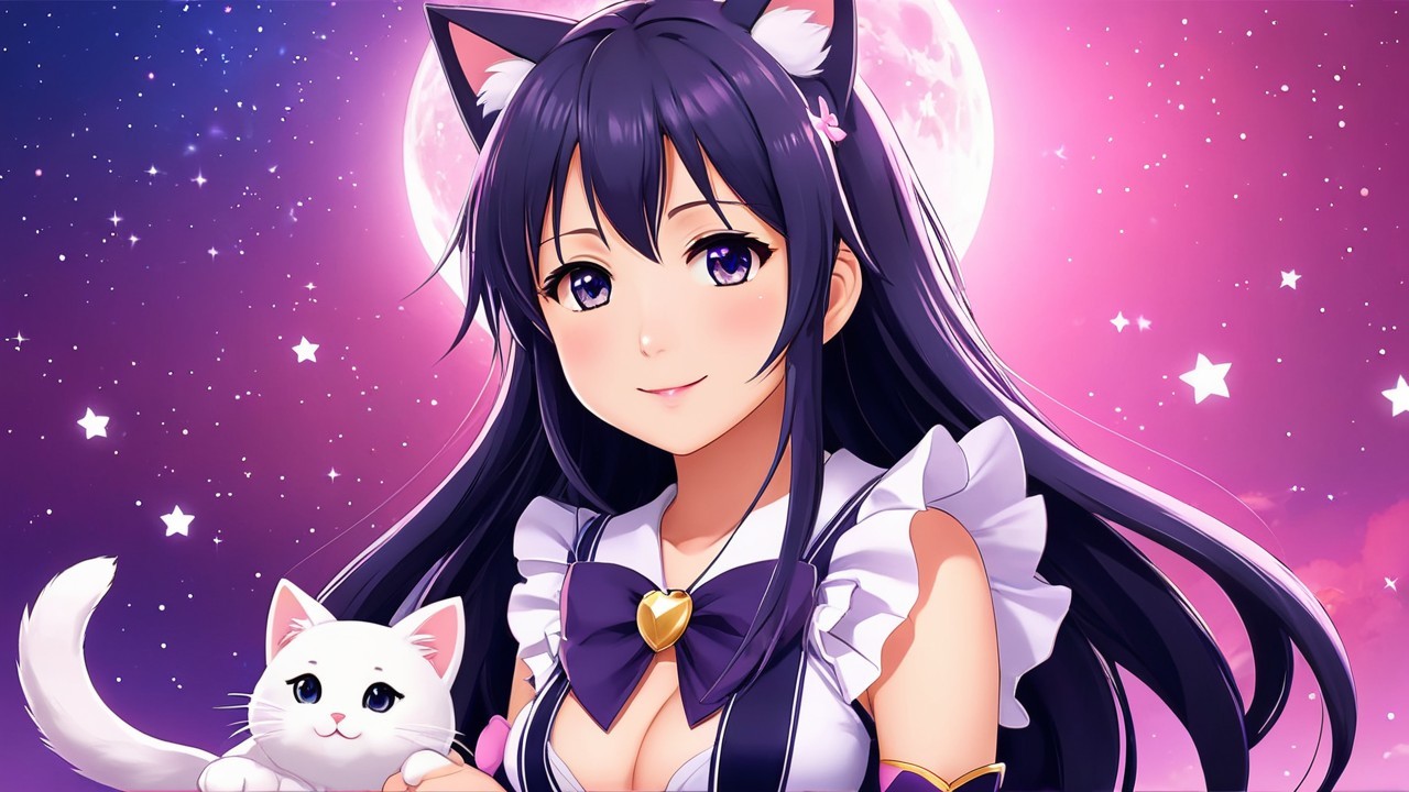 Whimsical anime character with cat ears and charm