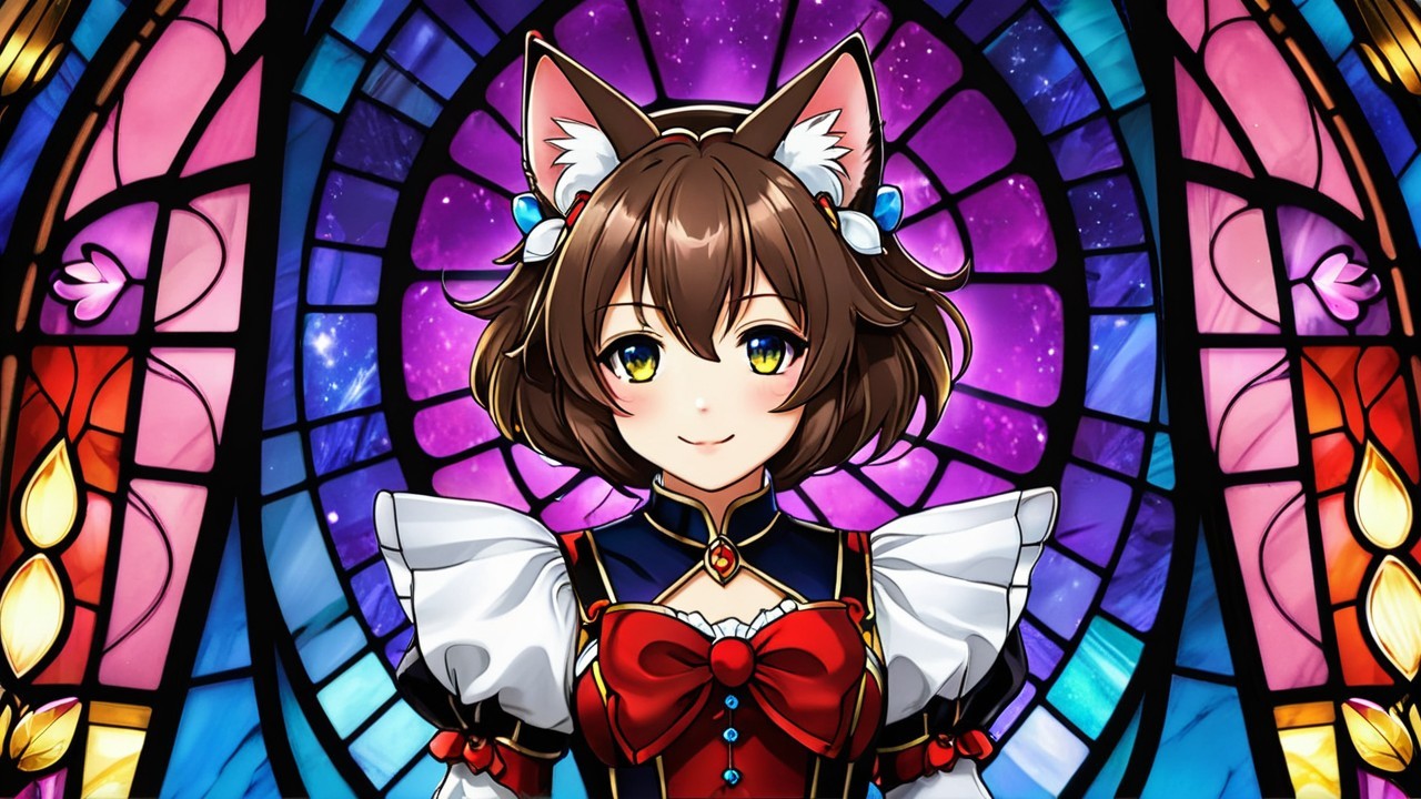 Character with Cat Ears in Stained Glass Setting