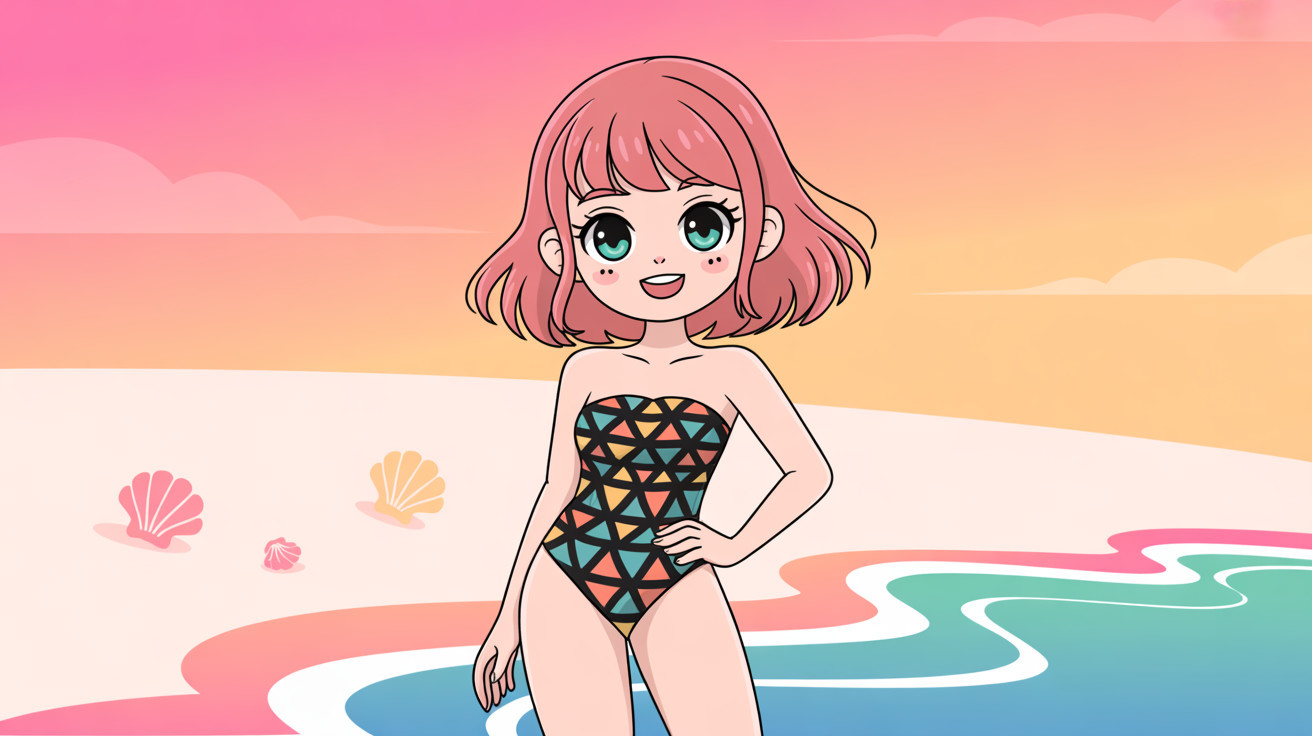 Anime Illustration of a Cute Girl with Pink Bob Hair
