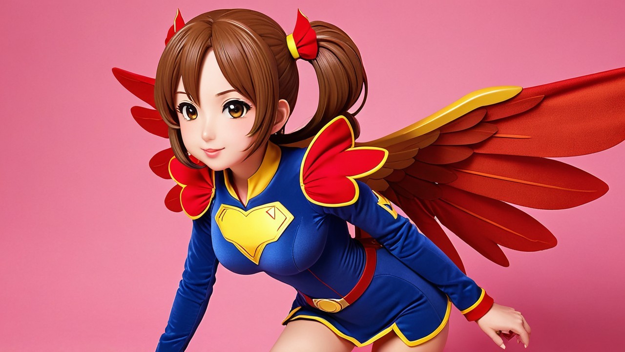 Anime-Inspired Character with Feathered Wings and Costume