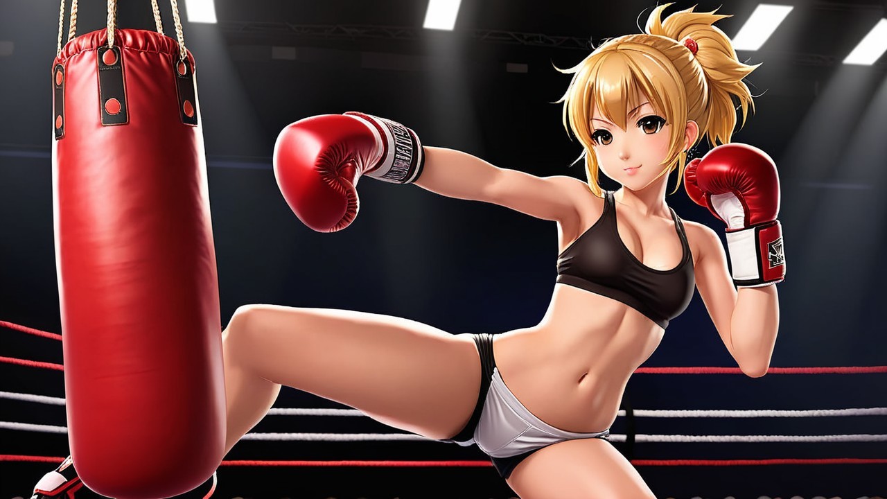 Female Fighter Training in Boxing Gym Setting