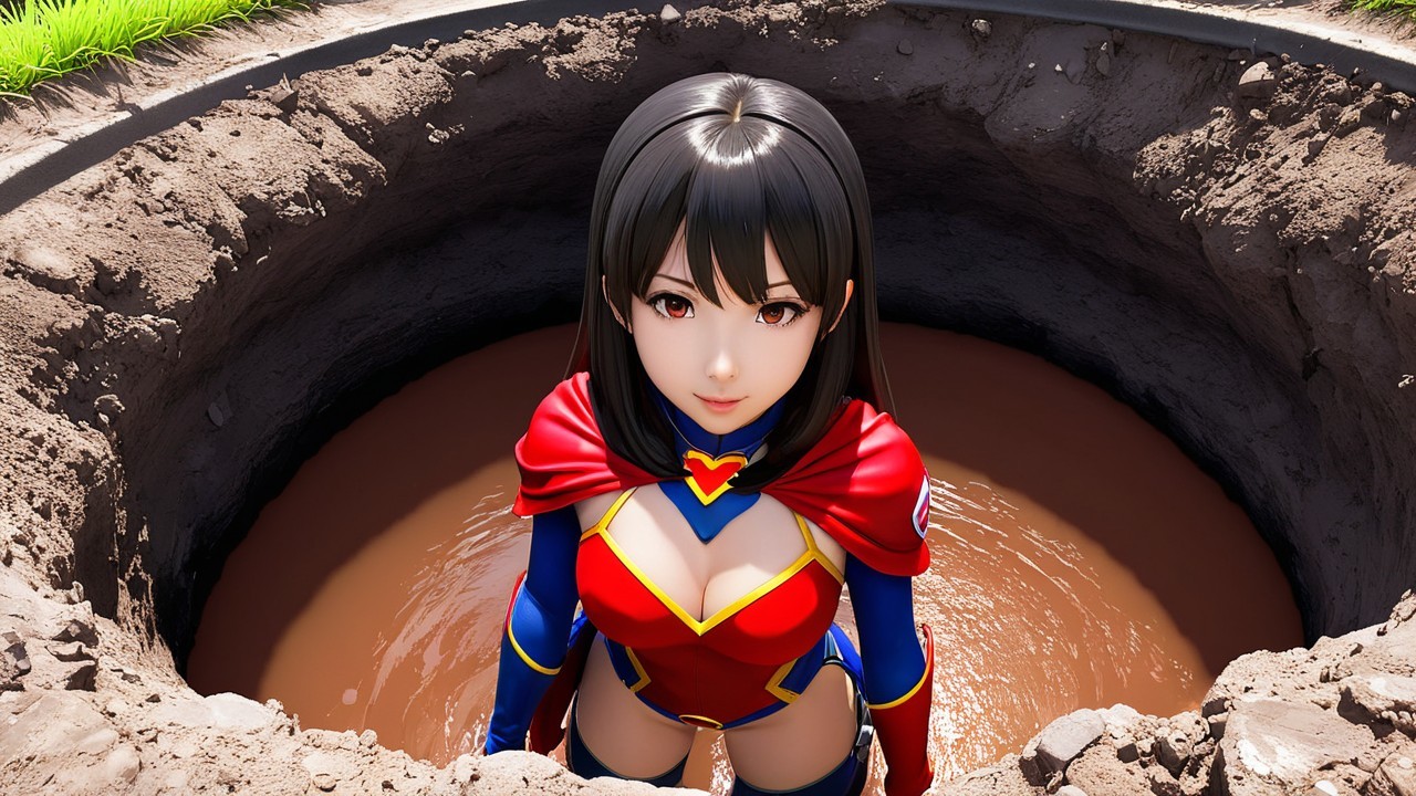 Animated Female Superhero at Deep Dark Hole