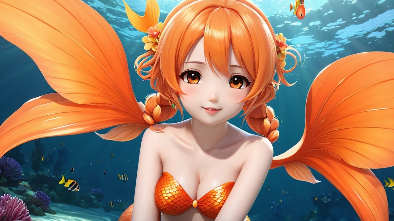 Underwater Scene with Mermaid and Colorful Coral