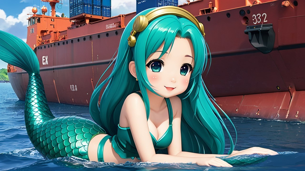 Vibrant Anime Mermaid with Aqua Hair and Green Tail