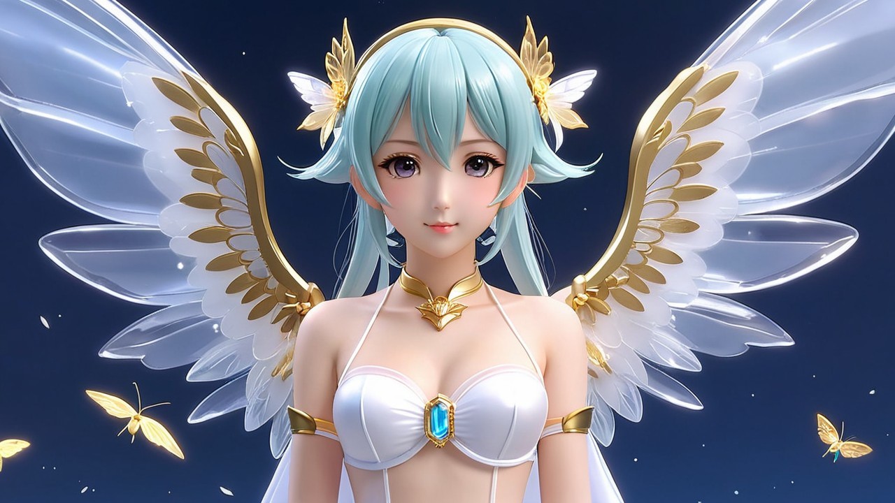 Celestial Figure with Light Blue Hair and Wings
