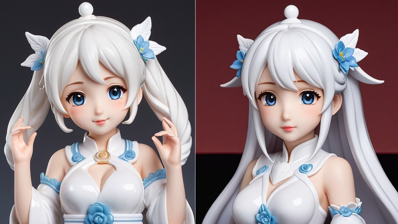 Anime-Inspired Figurines with Floral Motifs and Detail