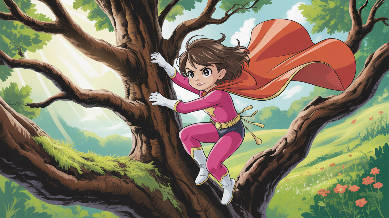 Anime depiction of a girl in a pink superhero suit