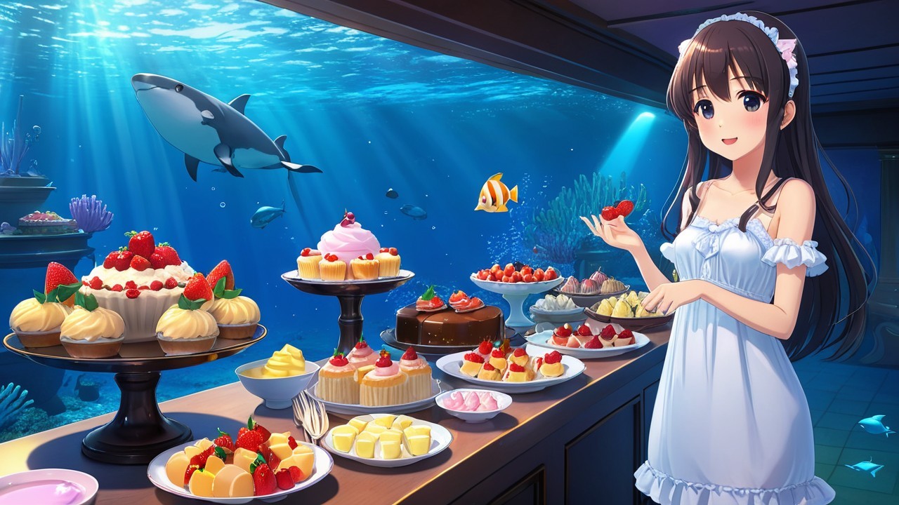 Underwater Dessert Table with Marine Life and Girl