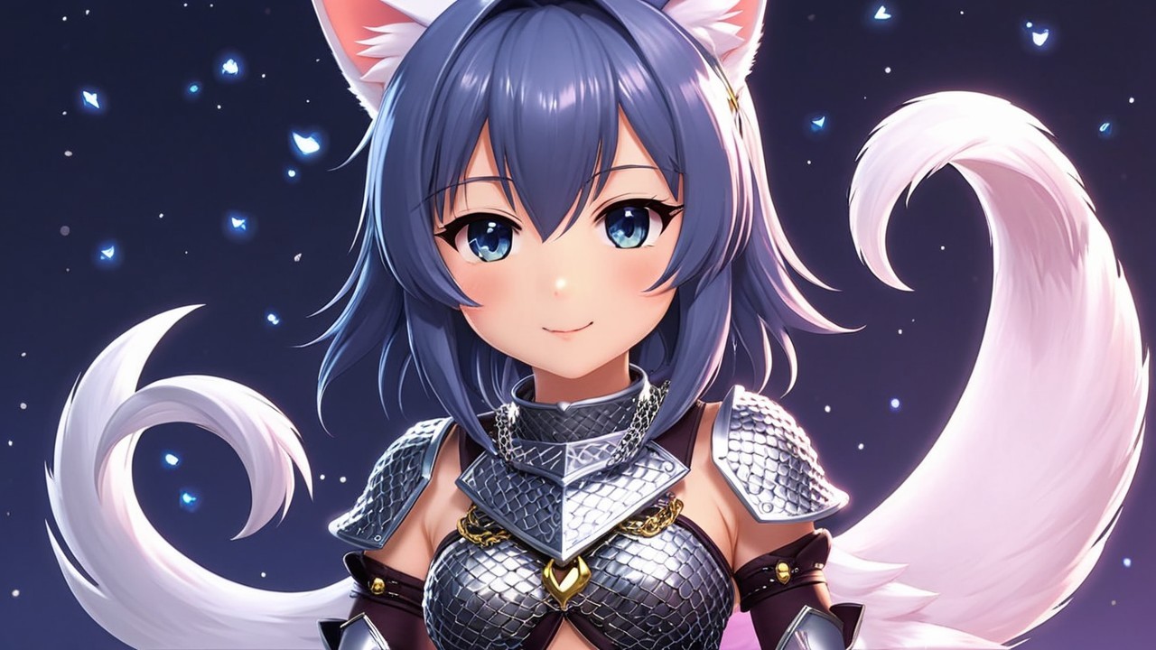 Anime Character with Cat Ears in Silver Armor