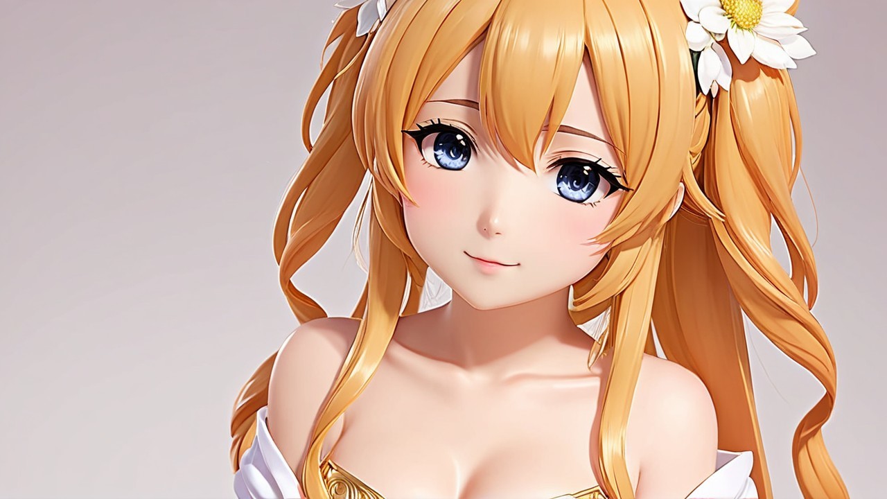 Lifelike Animated Character with Golden Hair and Daisies