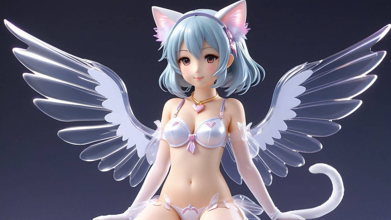 Whimsical Anime Character with Cat Ears and Wings