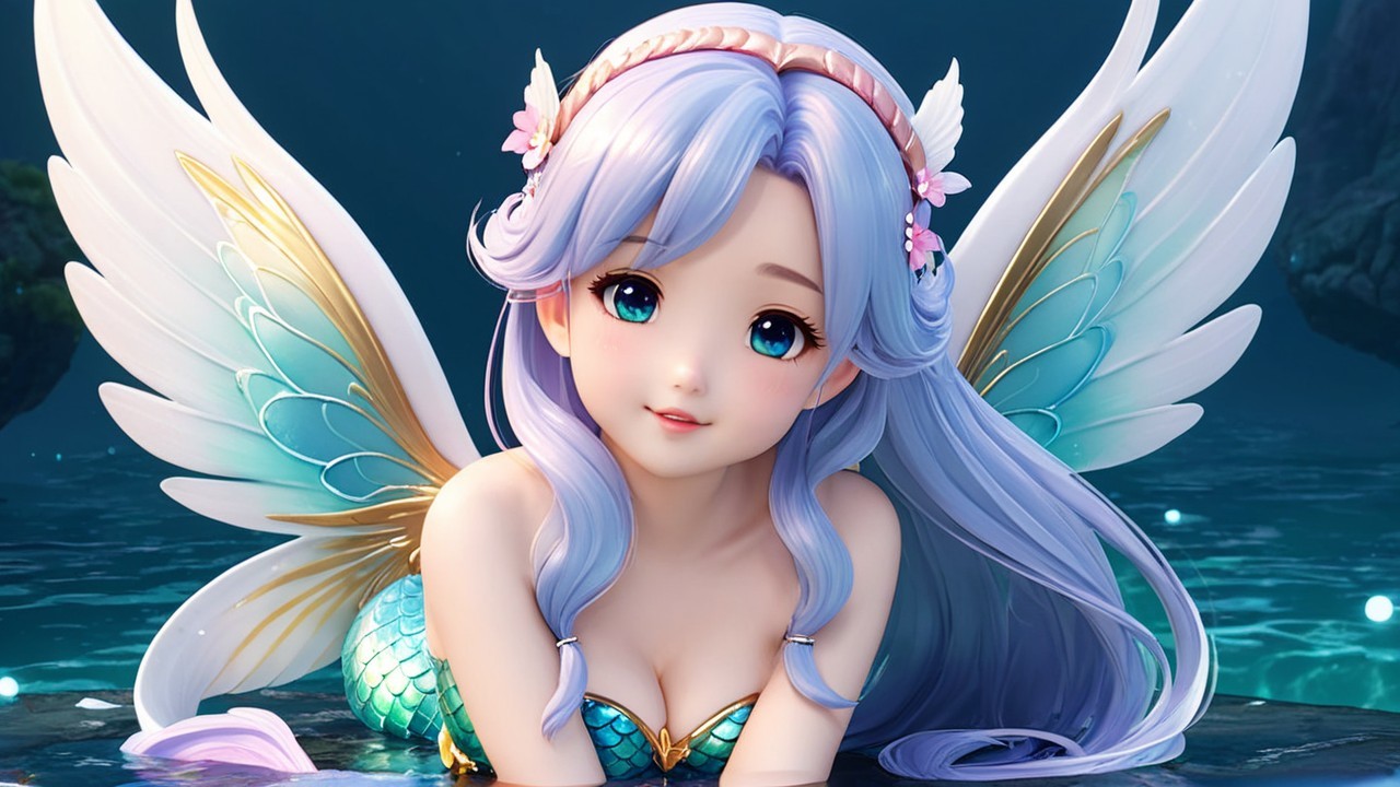 Whimsical Mermaid Character in Underwater Scene