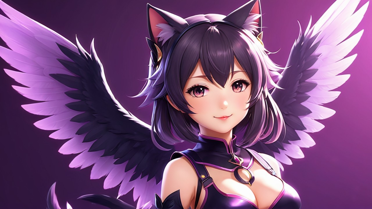 Fantastical Character with Cat Ears and Feathery Wings